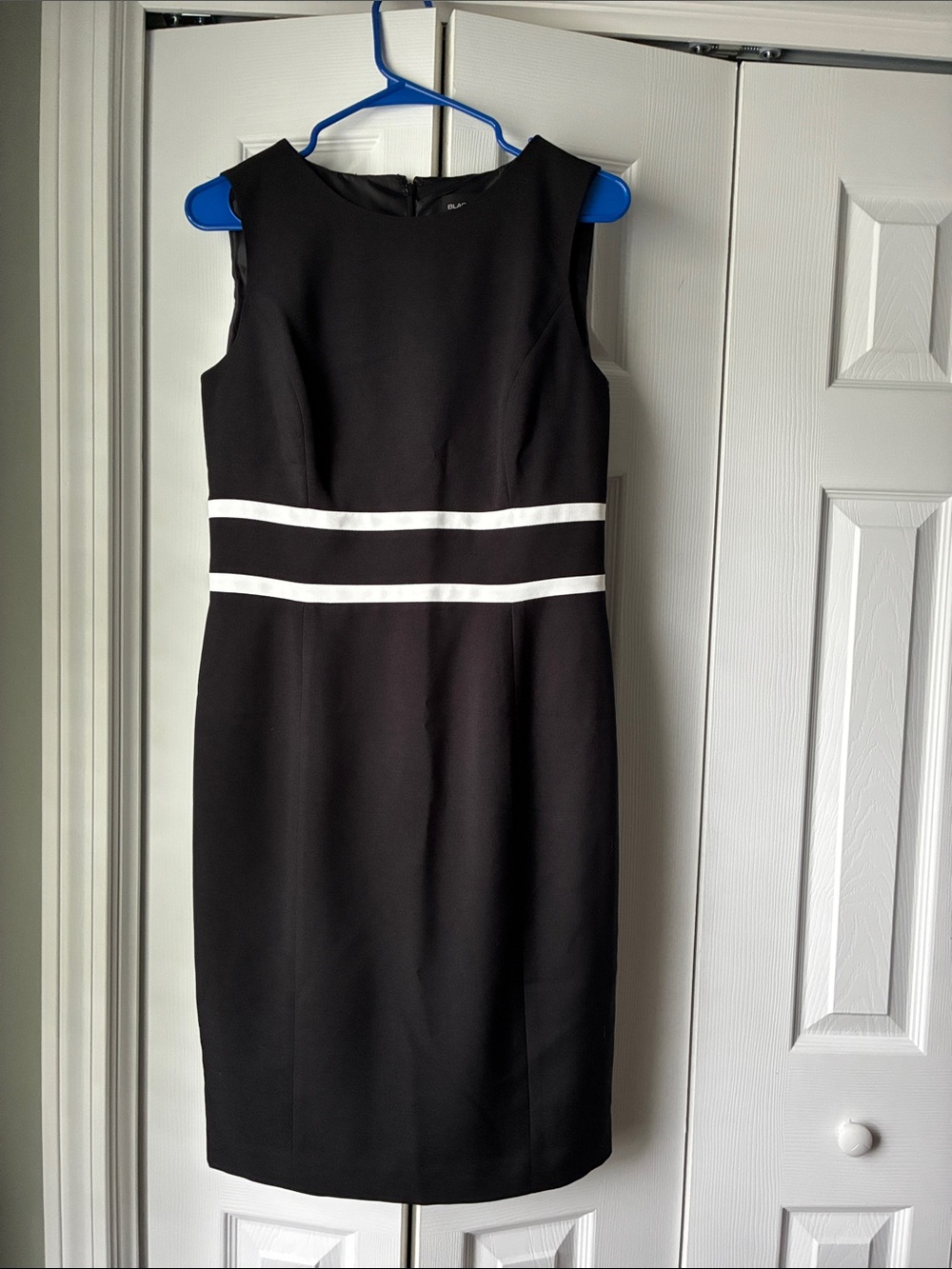 Evan Picone Black Midi Sheath Dress with White Waist Bands